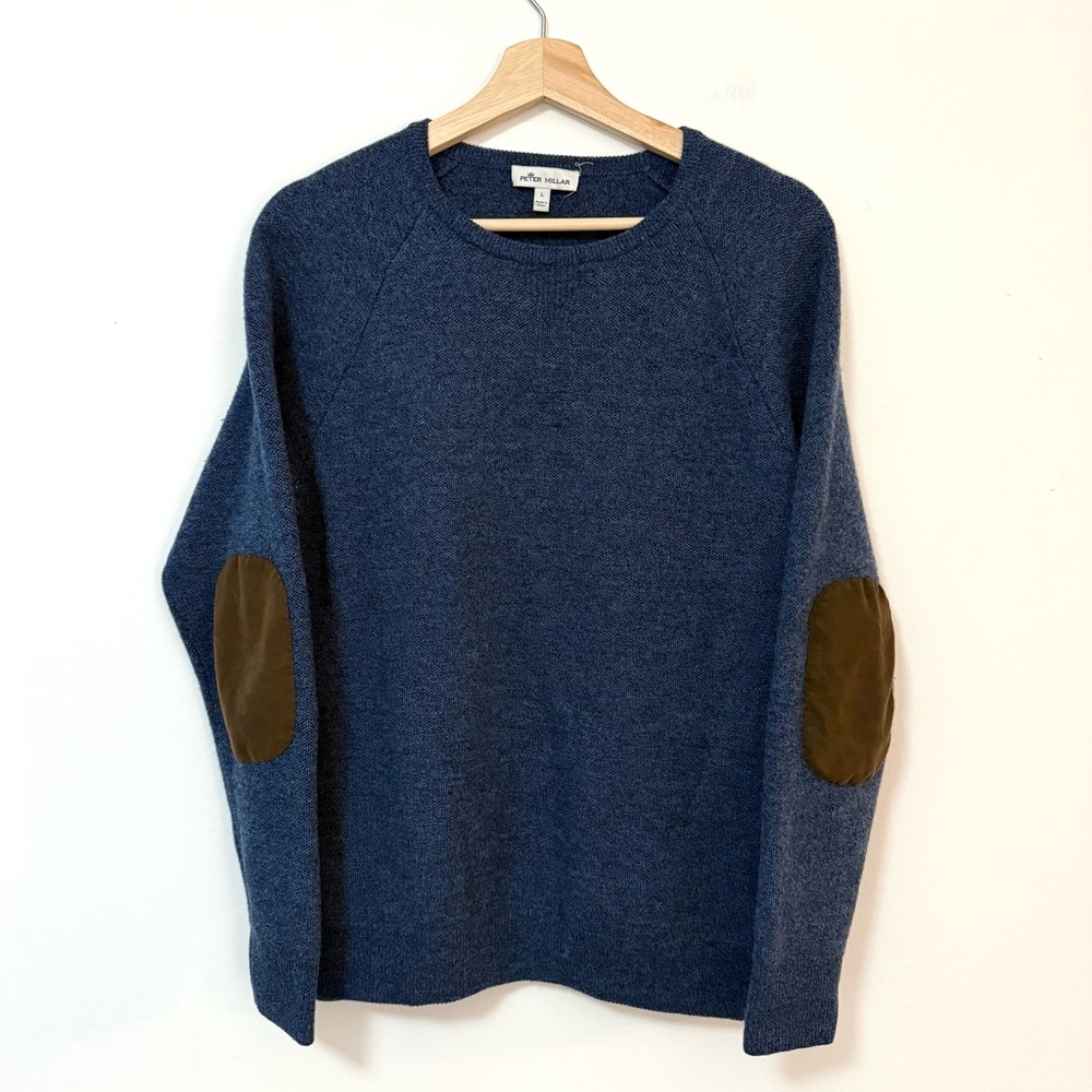 Peter Millar Navy Sweater with Brown Elbow Patches